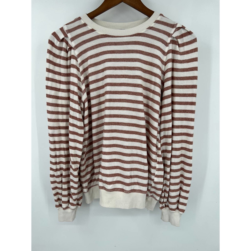 Democracy cream and brown striped knit blouse shirt long sleeve size large